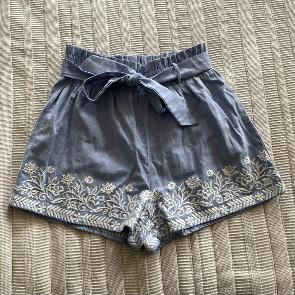 Blue Embroidered Shorts